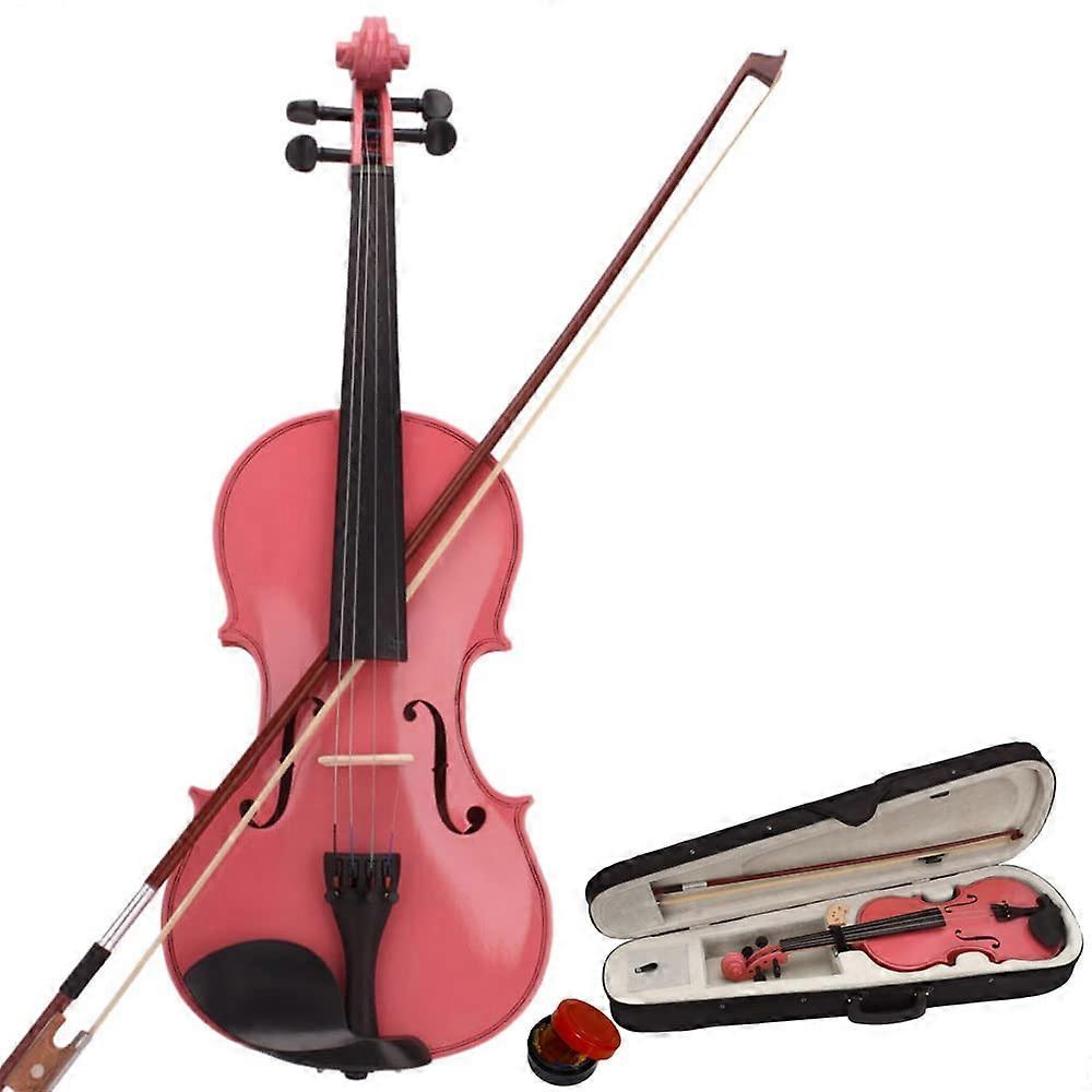 3/4 Beginner Acoustic Violin Kit with Case Bow Rosin Shoulder Rest Pink