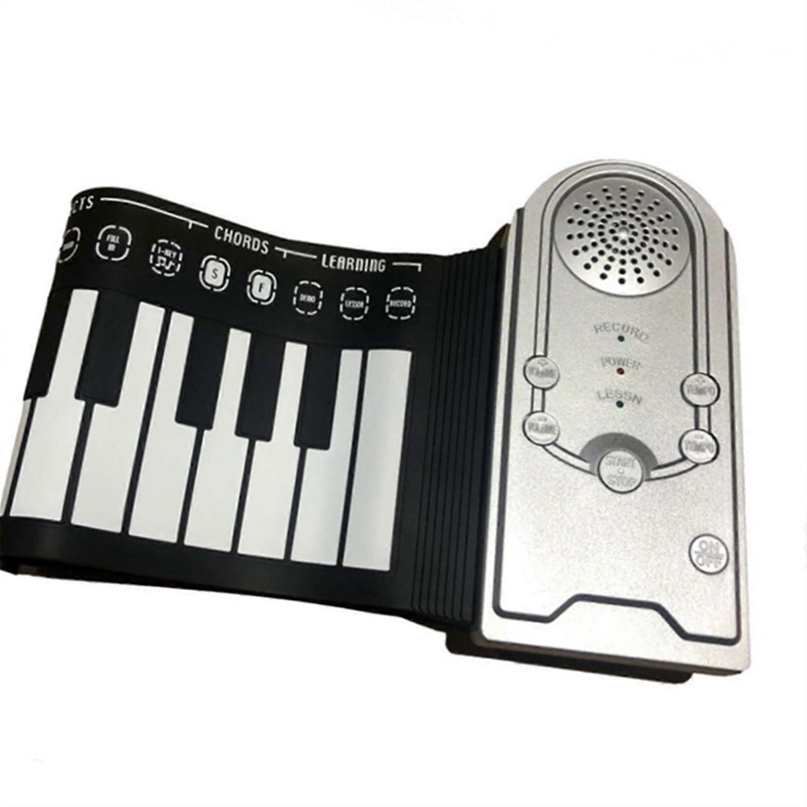 49 Key Electric Keyboard with Teaching Mode, Foldable Beginner Digital Piano with Speakers, Silver