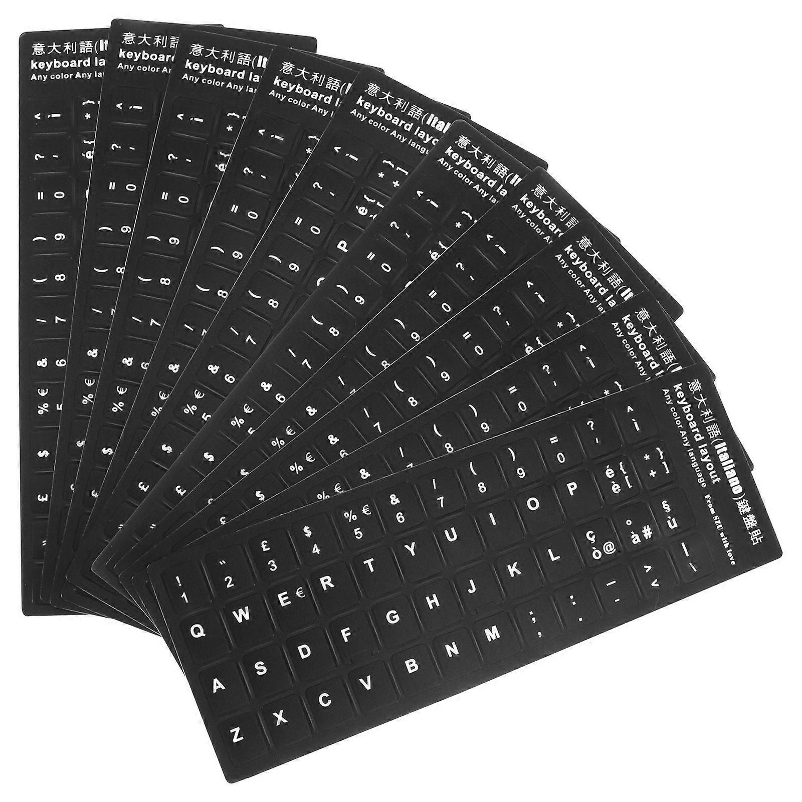Universal Keyboard Stickers PVC for Protection 10Pcs Black Background White