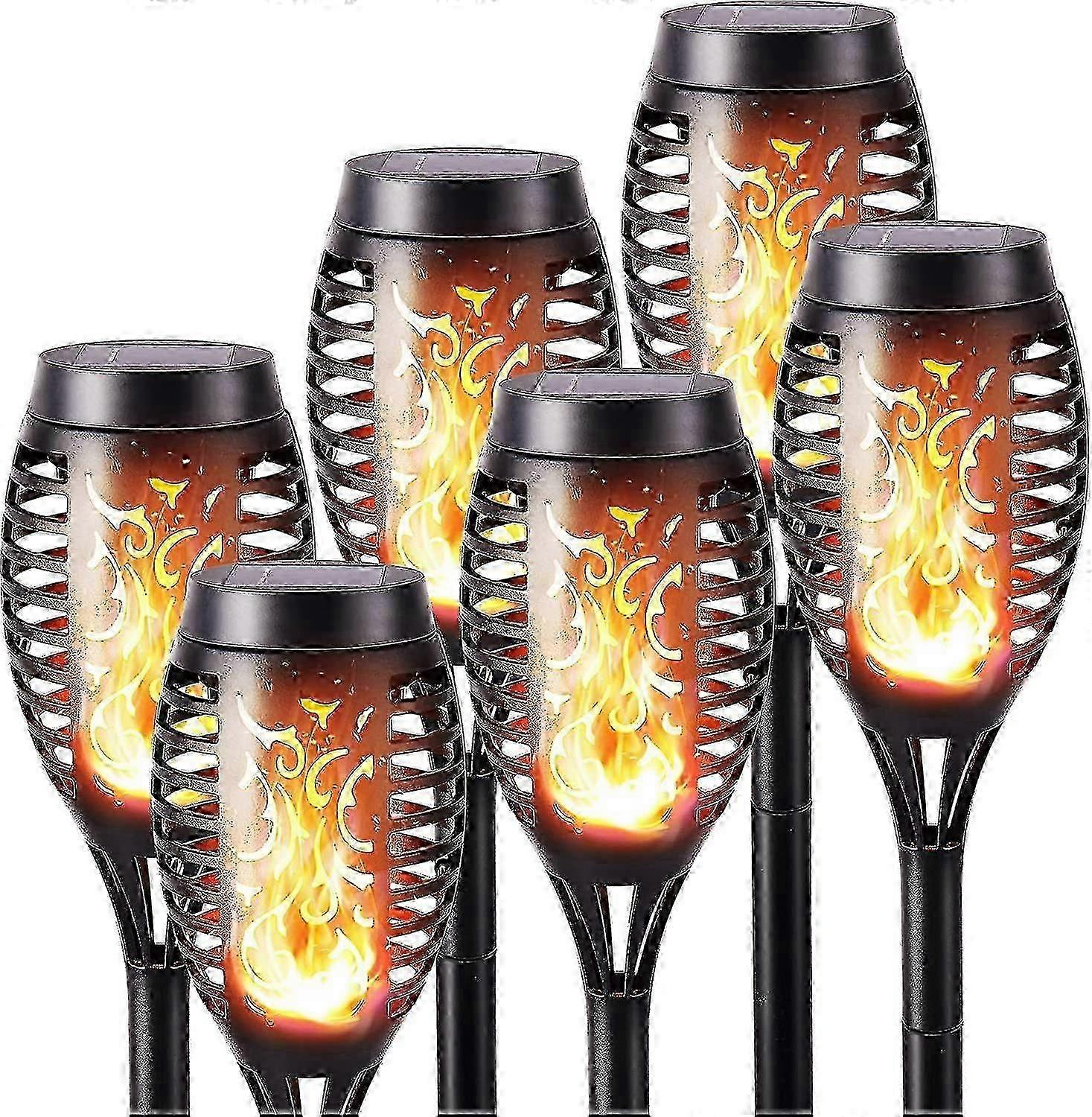 Solar Torch Lights Flickering Flame Outdoor Waterproof 6 Pack