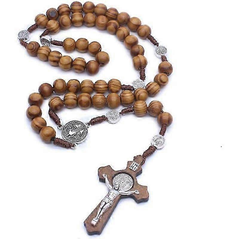 Wooden Rosary with Saint Benedict Medal and Cross
