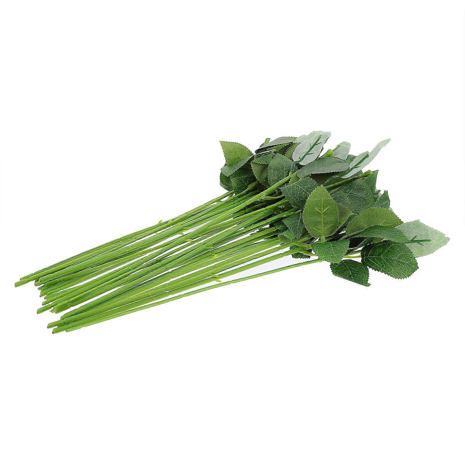 30pcs Simulation Rose Stem Artificial Plastic Stem Flower Pole with Leaves
