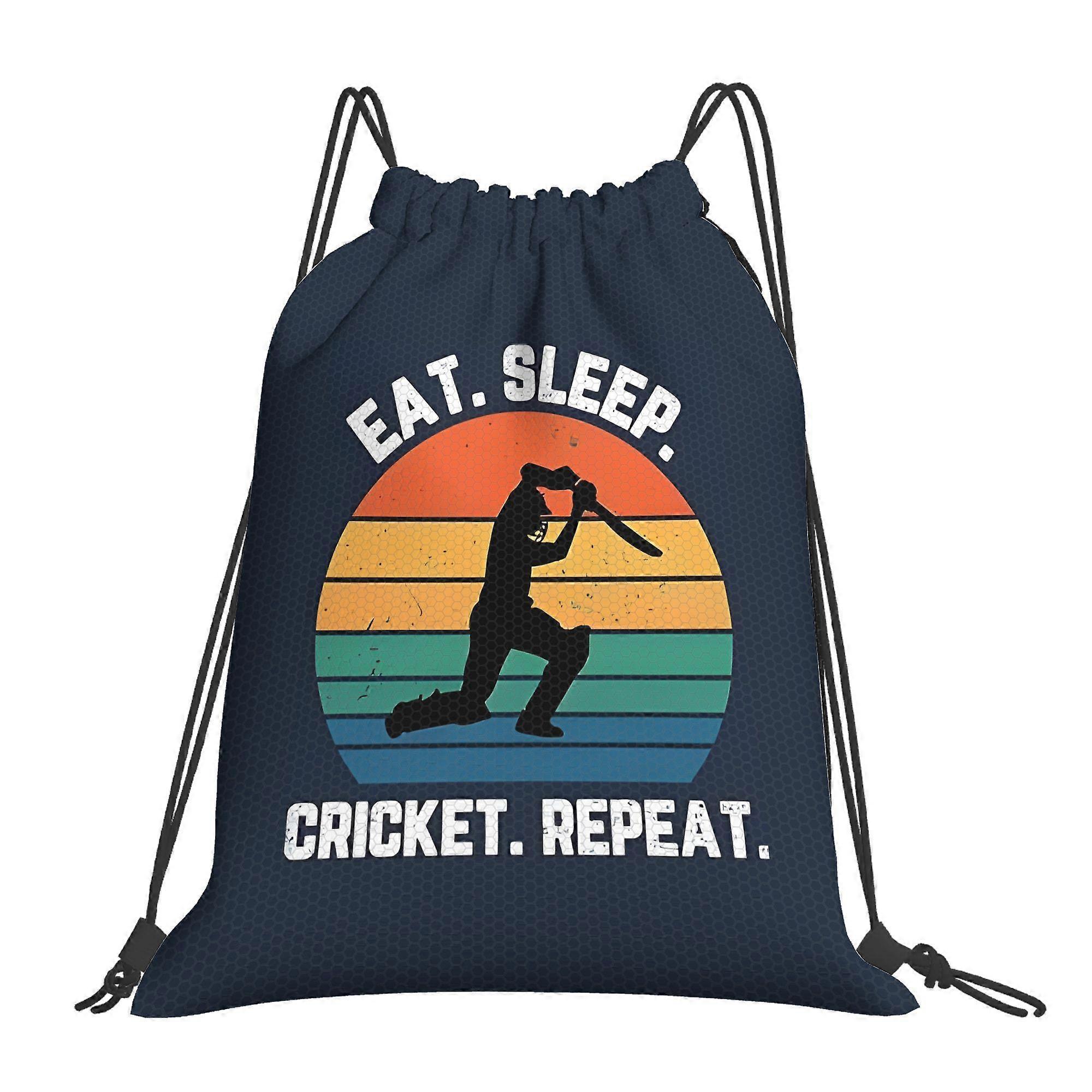 Eat Sleep Crickets Repeated Sunset White Text Drawstring Bag-Eazqw
