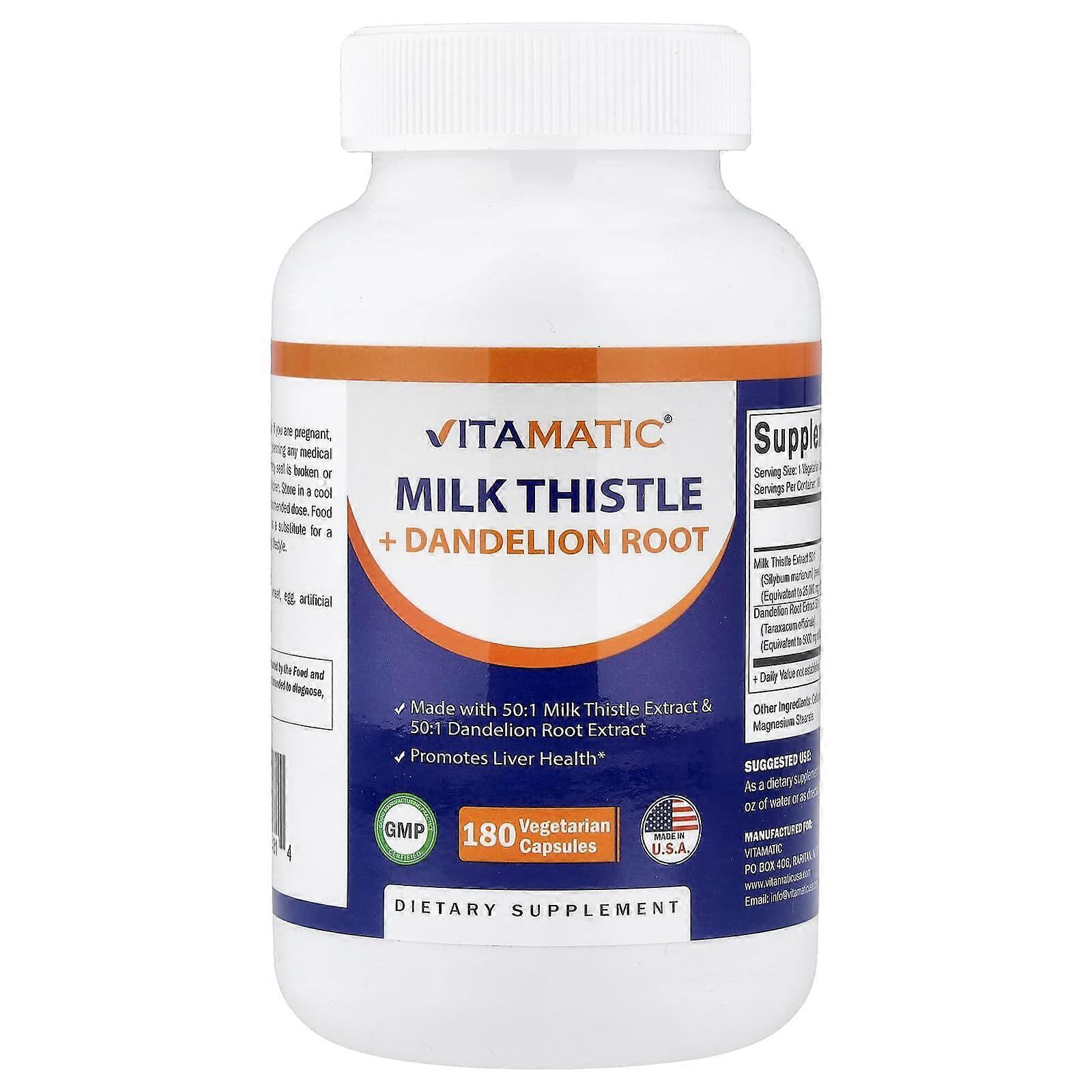 Vitamatic, Milk Thistle + Dandelion Root, 180 Vegetarian Capsules, 2-Pack