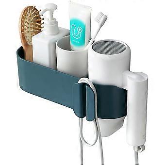 Wall Mounted Hair Dryer Rack, Hair Dryer Holder, Hair Dryer Storage Box with Storage Box, Non-Perforated, Waterproof, Strong Adhesion Blue