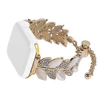 Pulseira de relógio de liga para Apple Watch Series 10 9 8 7 SE 6 5 4 3 2 1 42mm 41mm 40mm 38mm Folha Estilo Strass Decor Strap