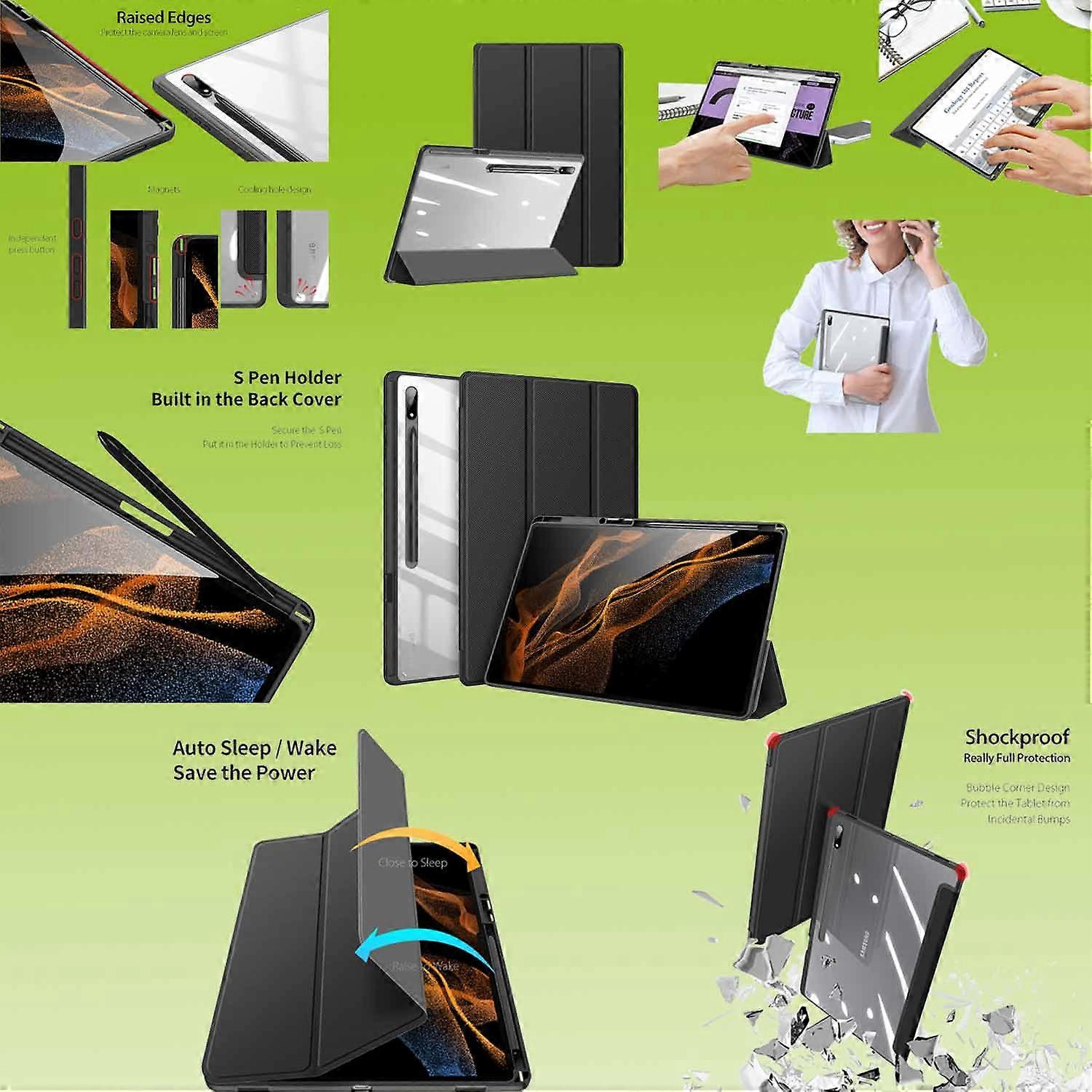 For Samsung Galaxy Tab S8 Ultra Tablet Case Cover Wake Up Smart Black