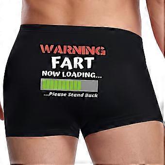 Men's "Warning! About to Fart... FART NOW LOADING..." Funny Print Boxer Briefs, Soft Polyester Blend, Single Piece Casual Underwear