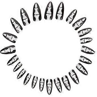 Halloween Gothic Bones Fake Nails 24Pcs Glue on Nails for Women