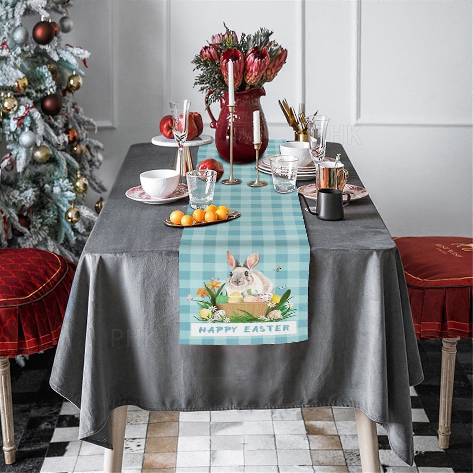 Home Decor Easter Bunny Eggs Creative Polyester Cotton Printed Table Flag Table Decoration B