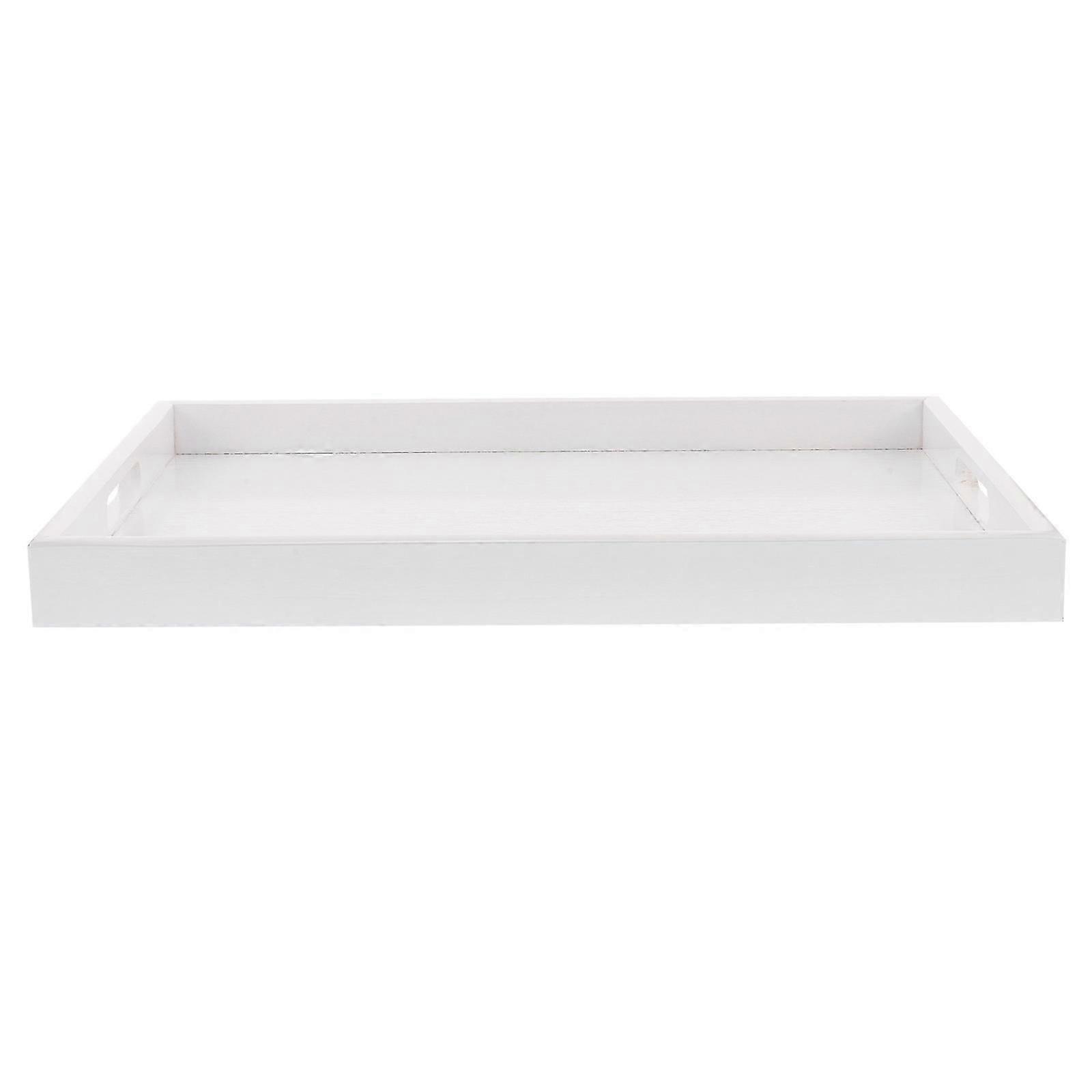 Serving Tray with Handles White Solid Wood for Home Decor Use