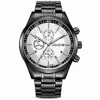 Men's Watch FNGEEN Black Steel Bracelet White Dial Chronograph Luminous Waterproof Sport JY