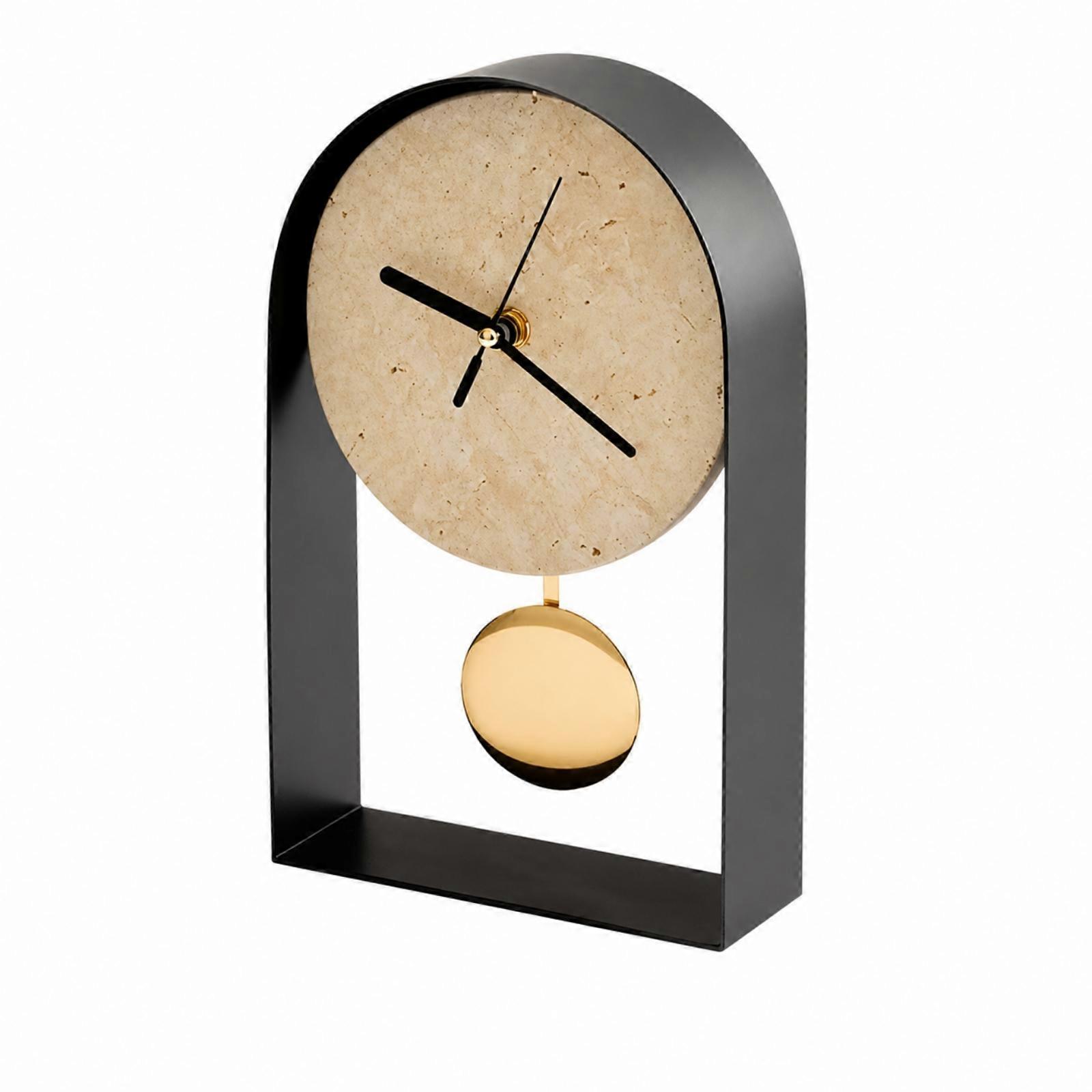 Decorative Arched Table Clock | Modern Minimalist Design, Travertine Stone Clock