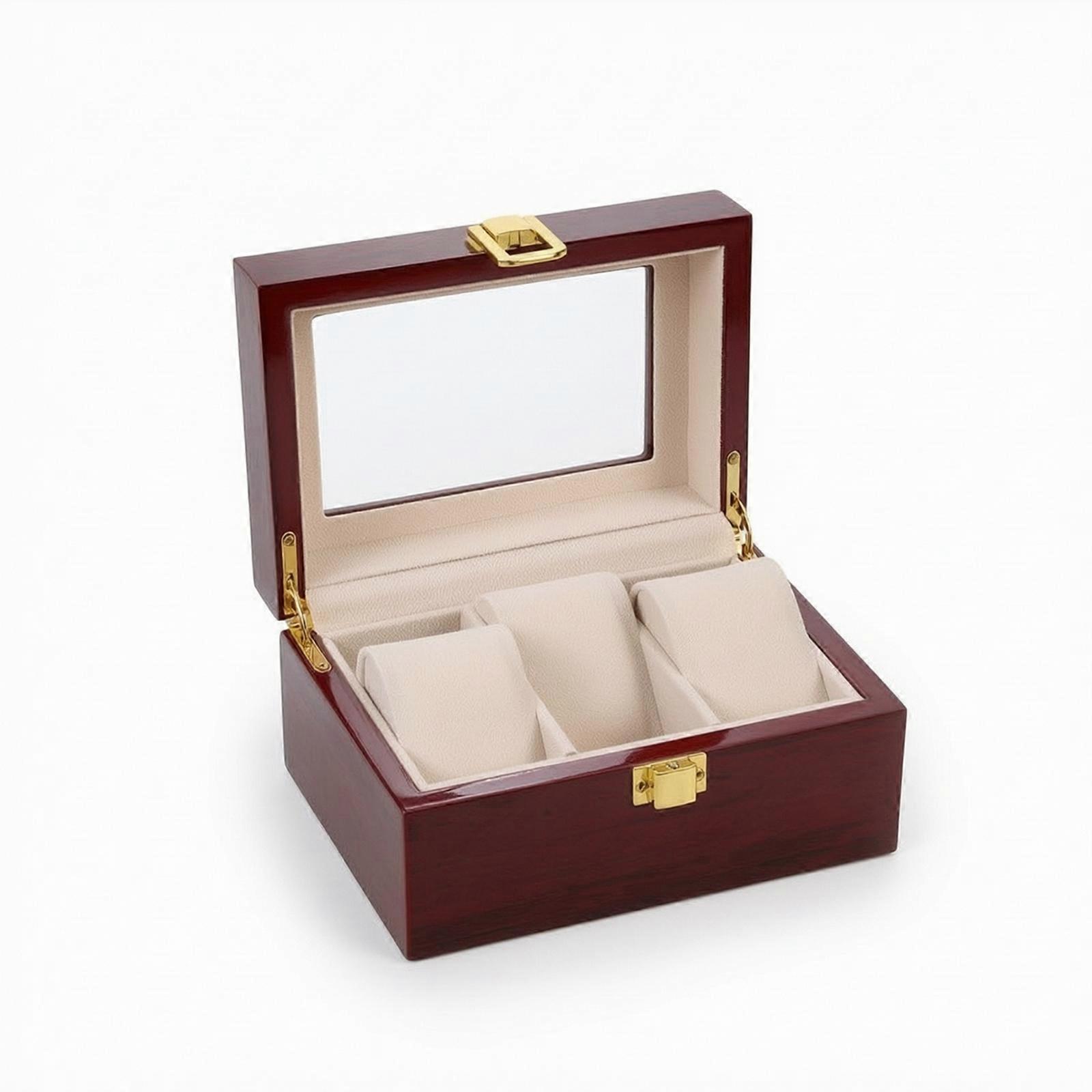 Watch Box with Window Solid Wood Case Glossy for Desk, Men