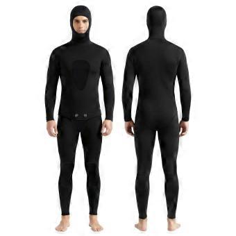Men s 2Pcs Wetsuit Set 3mm Thermal Neoprene Spearfishing Hooded Diving Suit for Surfing Swimming