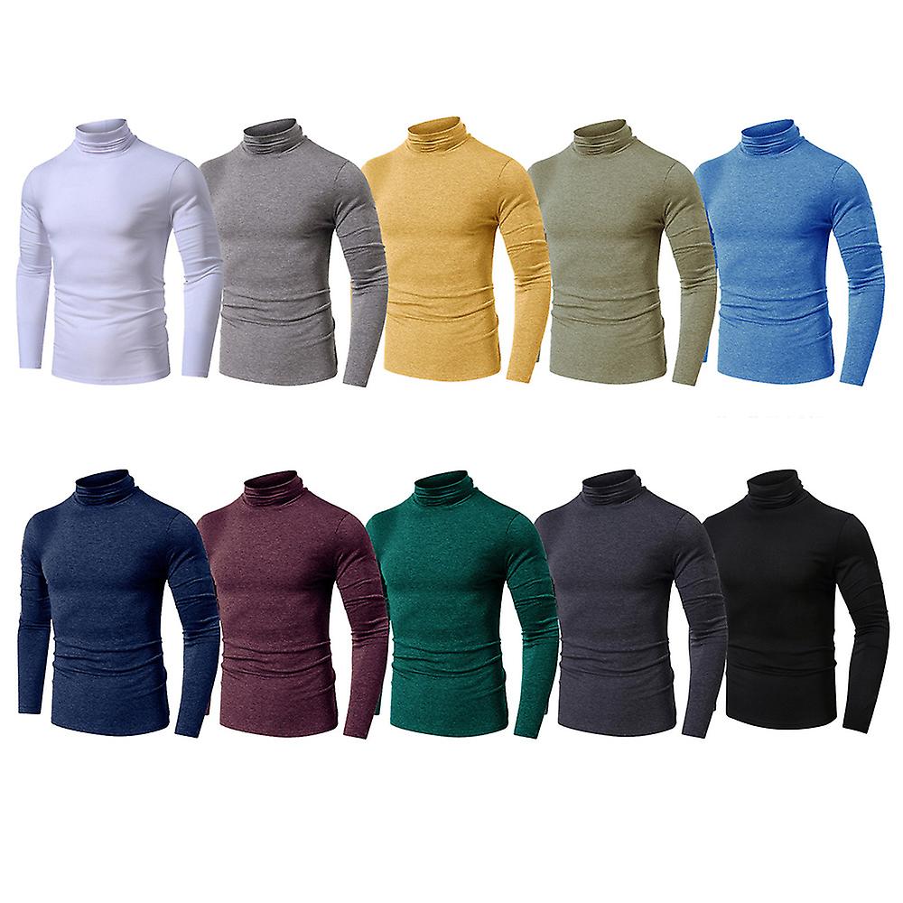 Men's Basic Fleece Long Sleeve T-shirts Turtleneck Knitted Thermal Pullover Top