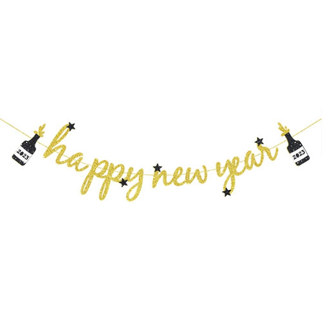 Hello 2023 Happy New Year Banner Glitter New Years Banner Sign Champagne Bottle