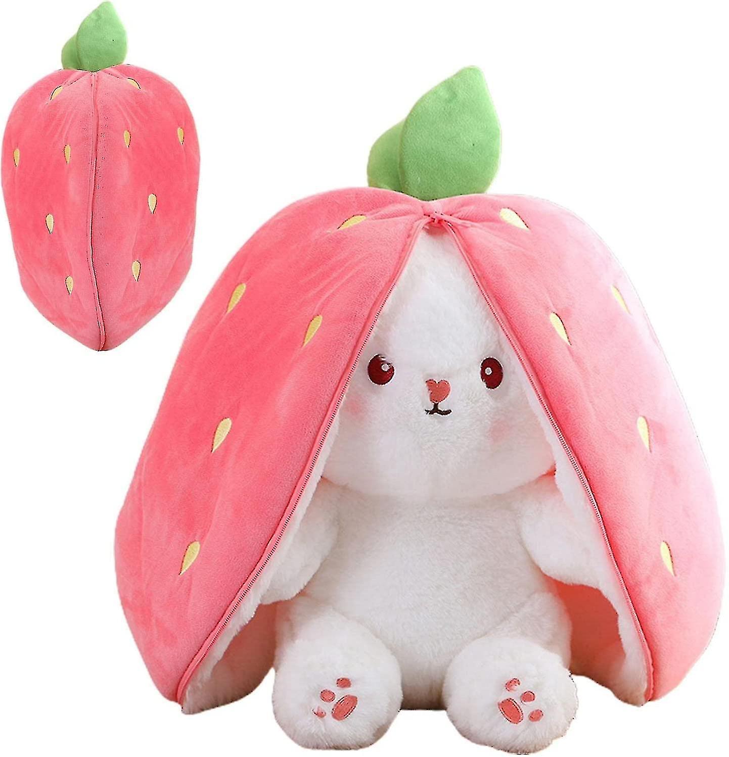 Lapins à cache-cache de Pâques dans une pochette de carotte, un jouet en peluche de lapin, une peluche réversible à la carotte et à la fraise