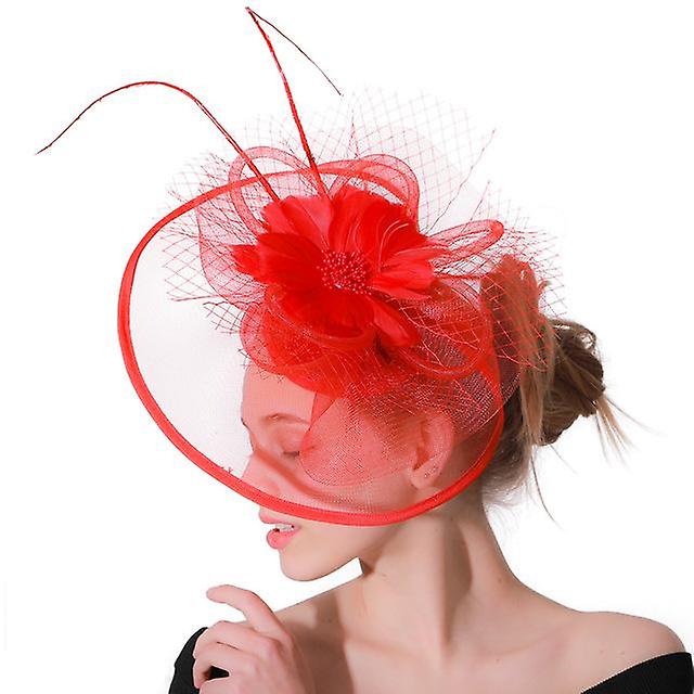 Feather Hat Mesh Headpiece Women Girls Mesh Fascinators Hat Cocktail Party Headband Wedding Hat Wedd