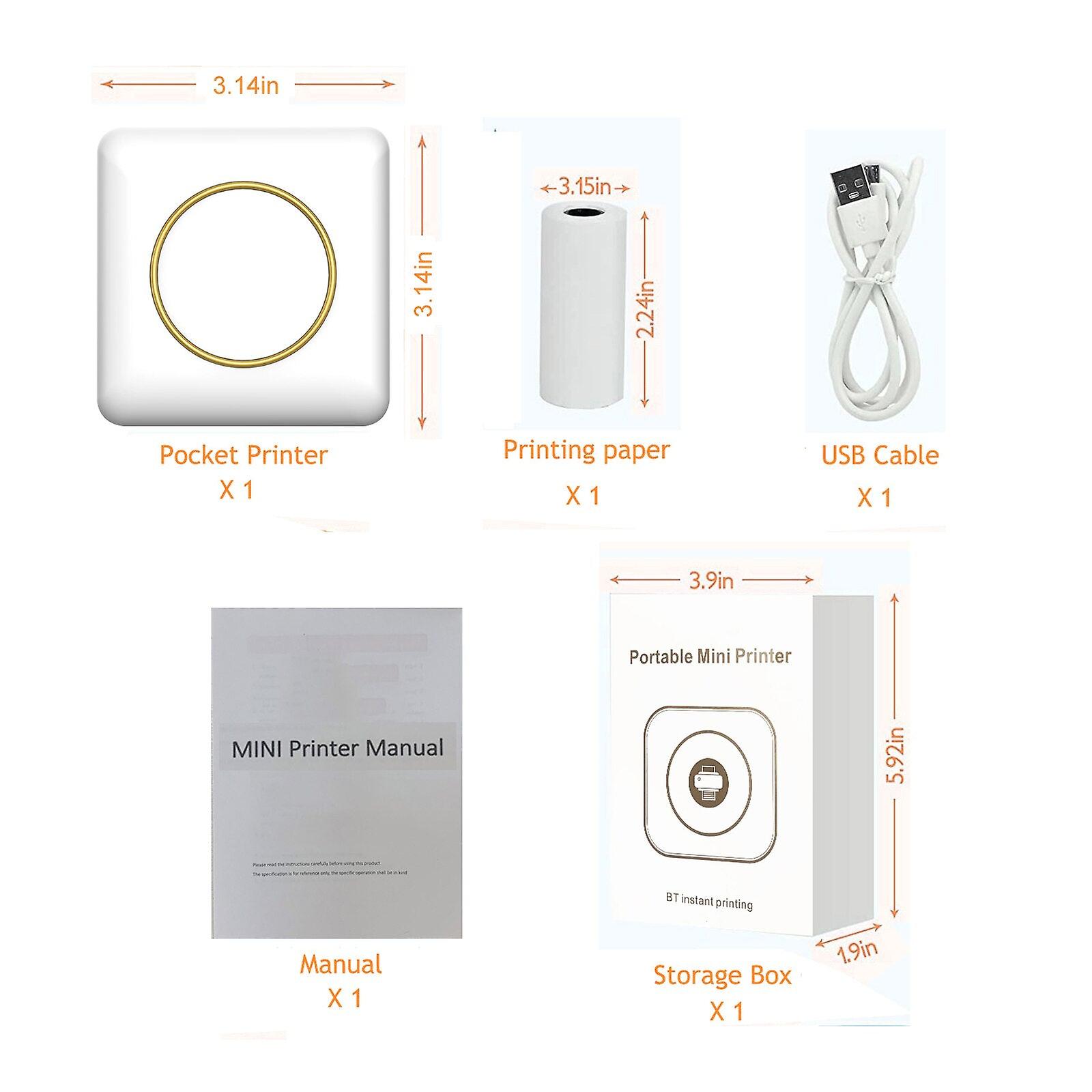 Globalstore Wireless Inkless Pocket Printer, Label Printer With Thermal Paper/sticker Paper, Ios/android Portable Thermal