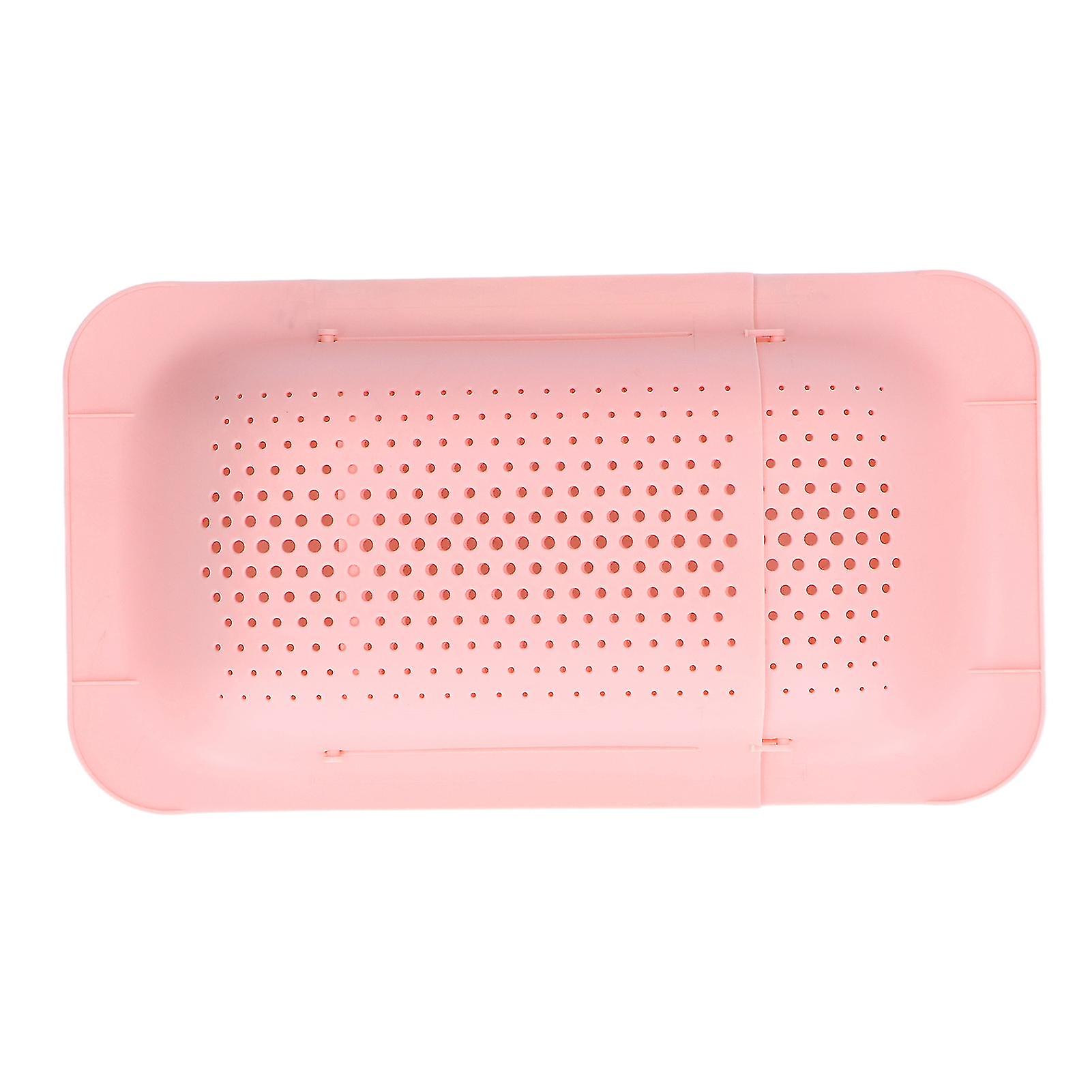 Fruit Strainer Telescopic Design Anti Slip Rust Resistant Drain Colander Kitchen AccessoryPink