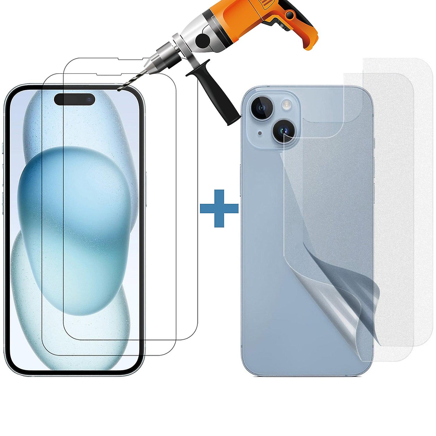 2 Set Tempered Glass Screen Protector For Apple Iphone 15 Plus Front + Film Back