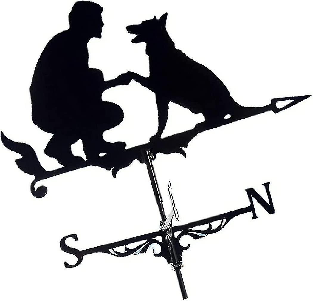 Decorative Yard Vane - Man And Dog - Stainless Steel - Direction Indicator