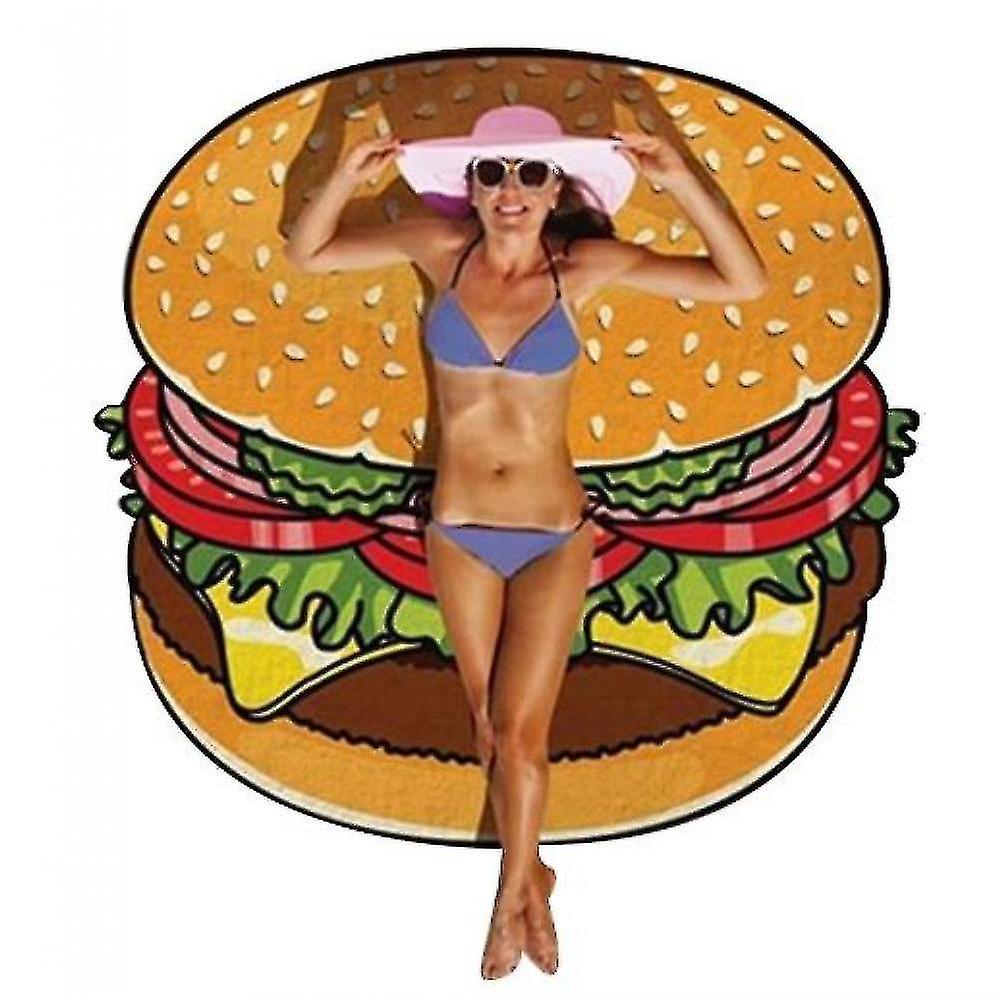 Beach Towels Round Beach Mat Traveling Pizza Burger Beach Towel Color6