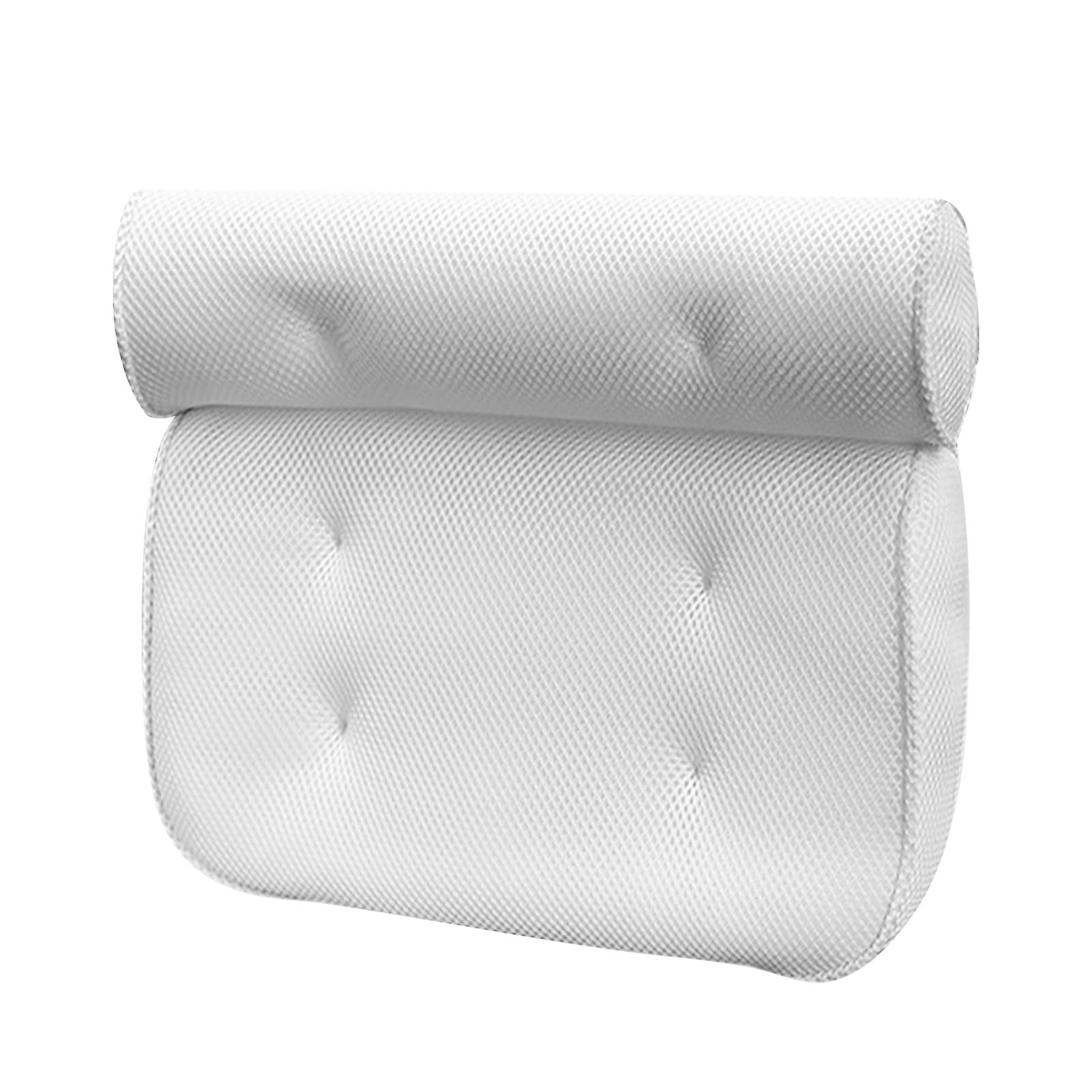 3D Mesh Fabric Bath Pillow with Suction Cups for Back and Neck Support - White