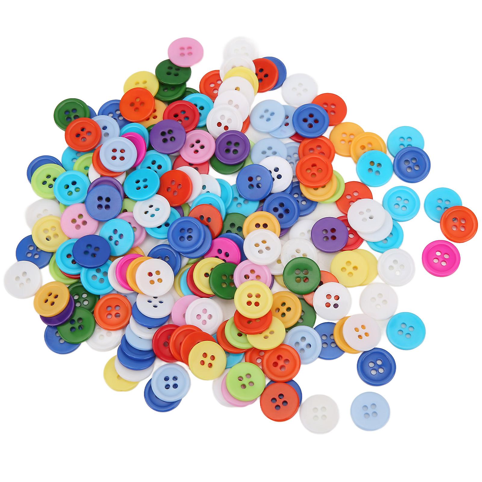 200pcs 15mm Mixed Color Round Resin Buttons 4 Holes for Kids Sweaters Shirts