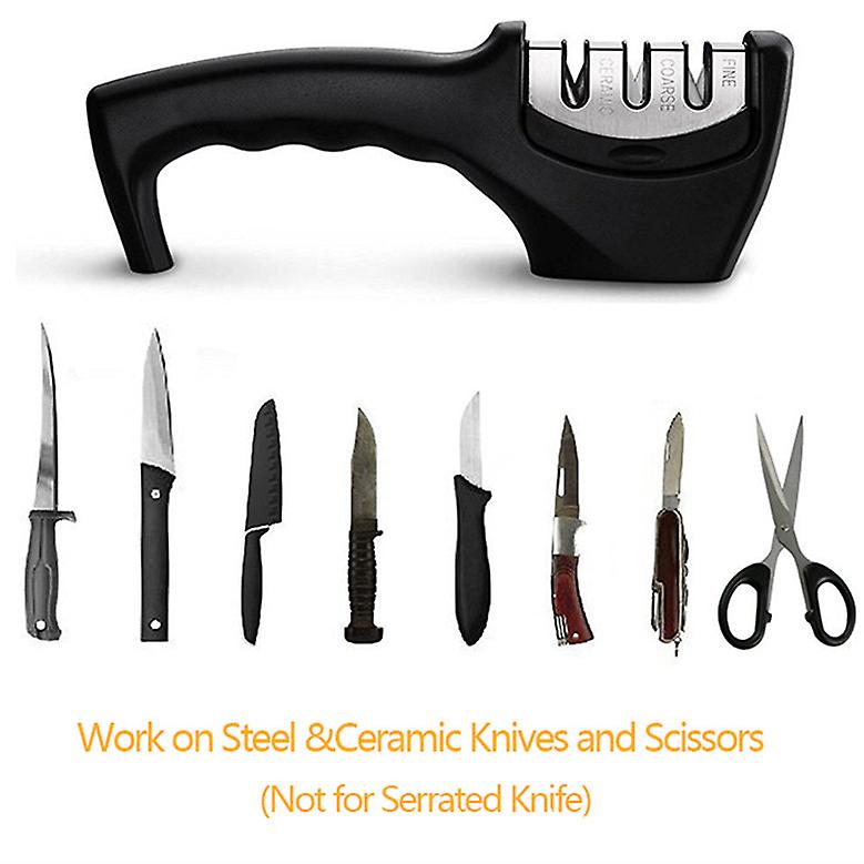 Classic Professional Knife Sharpener - 3 Notches - Black - Manual Sharpener - Coarse, Fine Sharpening, Sharpening, Deburring, Shaping, Grinding, Polis
