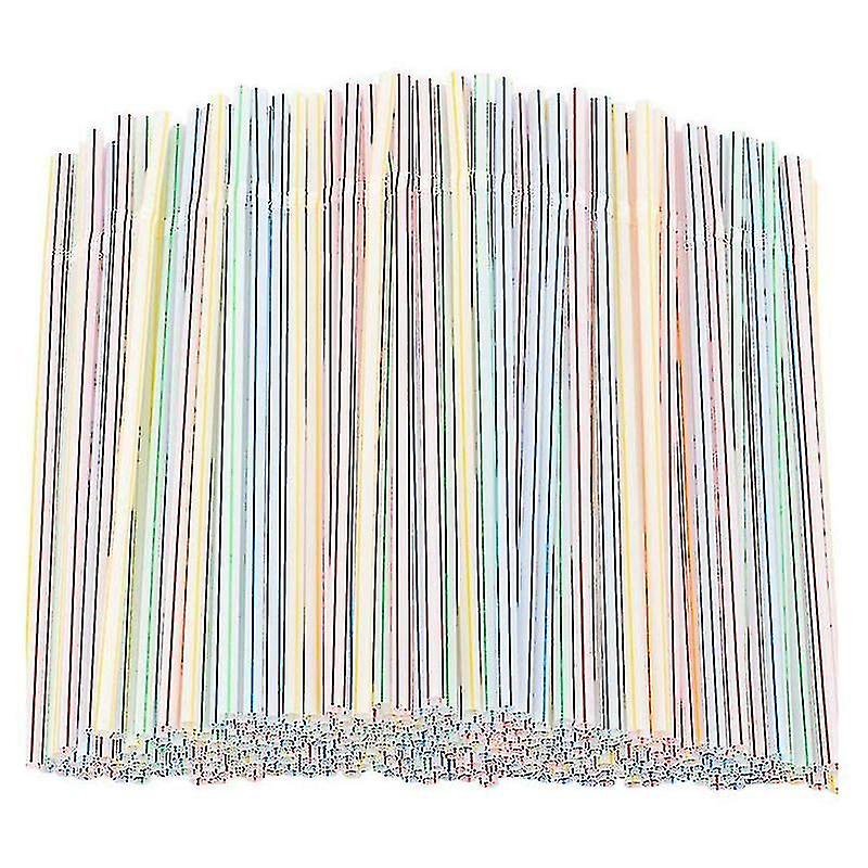 1000 Pcs Flexible Plastic Straws Striped Multi Colored Disposable Straw