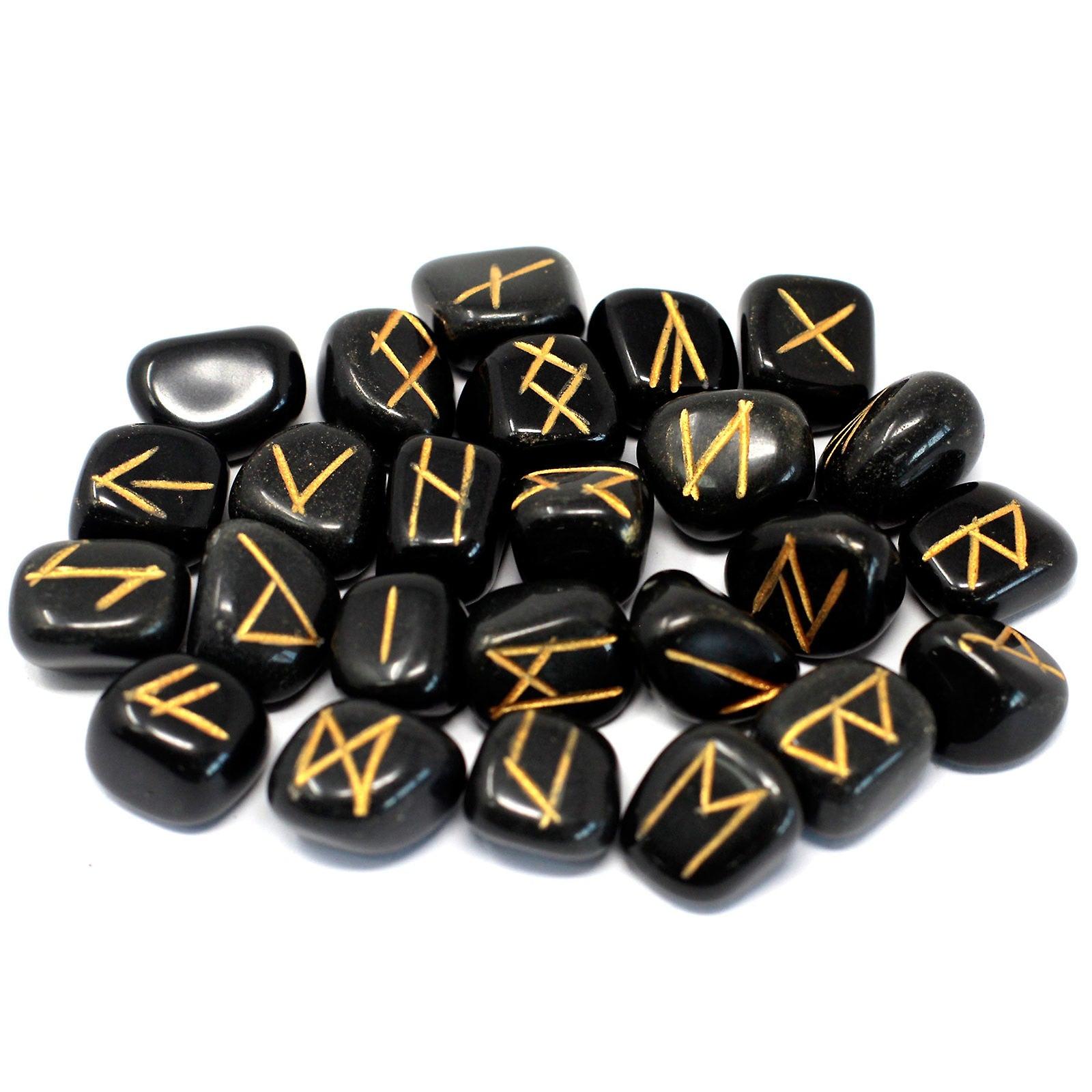 Runes Stone Set In Pouch Black Agate