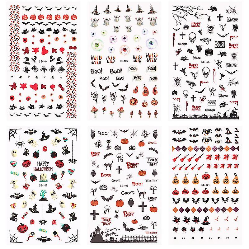 6sheets Nail Sticker For Halloween Decor