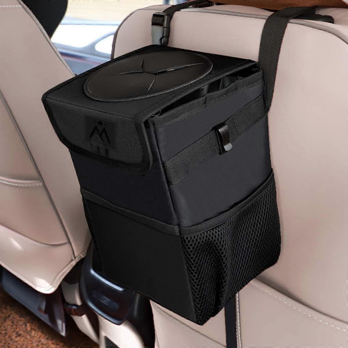Car Trash Can - Lid and Storage Pockets - Waterproof Hanging Bag