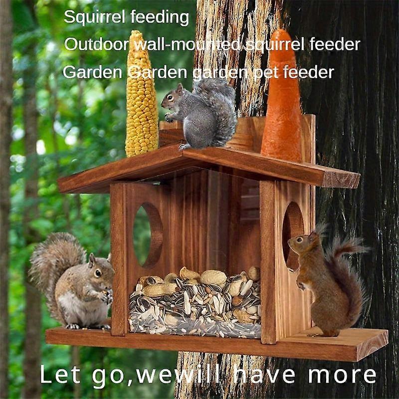 Outdoor Squirrel Feeder With Corn Cob Holder & Peanut Tray - Natural Wood Bird And Squirrel Picnic Table For Garden Decor