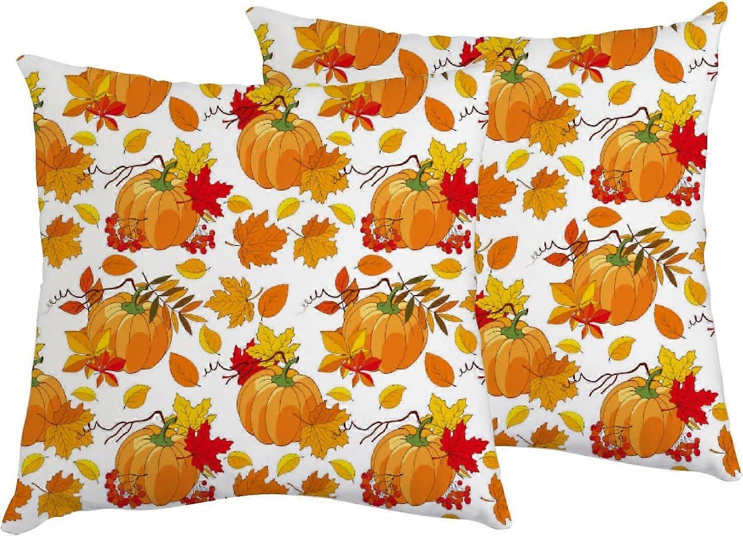 Fronha de Abóbora com Folhas de Bordo 16x16 polegadas Capa de Almofada Quadrada Protetora Dia de Ação de Graças Halloween Fronha Laranja com Zíper S