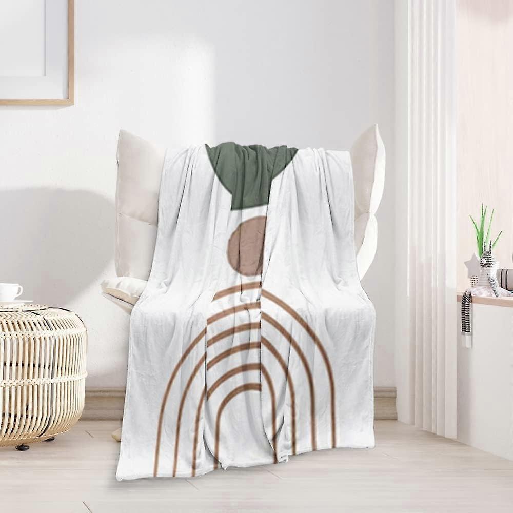 Abstract Mid Century Flannel Throw Blankets Sage Green Boho Sun Thick Reversible Plush Fleece Blanket for Bed Couch Sofa,Geometric Minimalist Aestheti