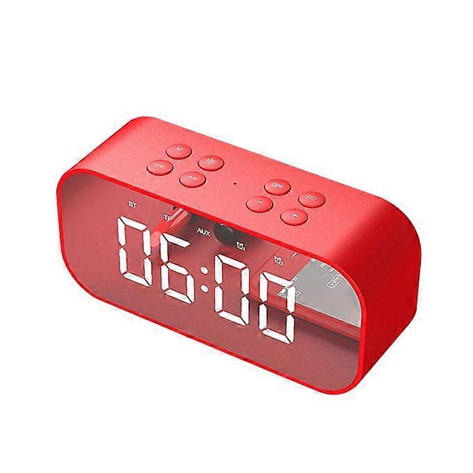 Portable Mirror Screen LED Alarm Clock Bluetooth Speaker Wireless MP3 Player-Red
