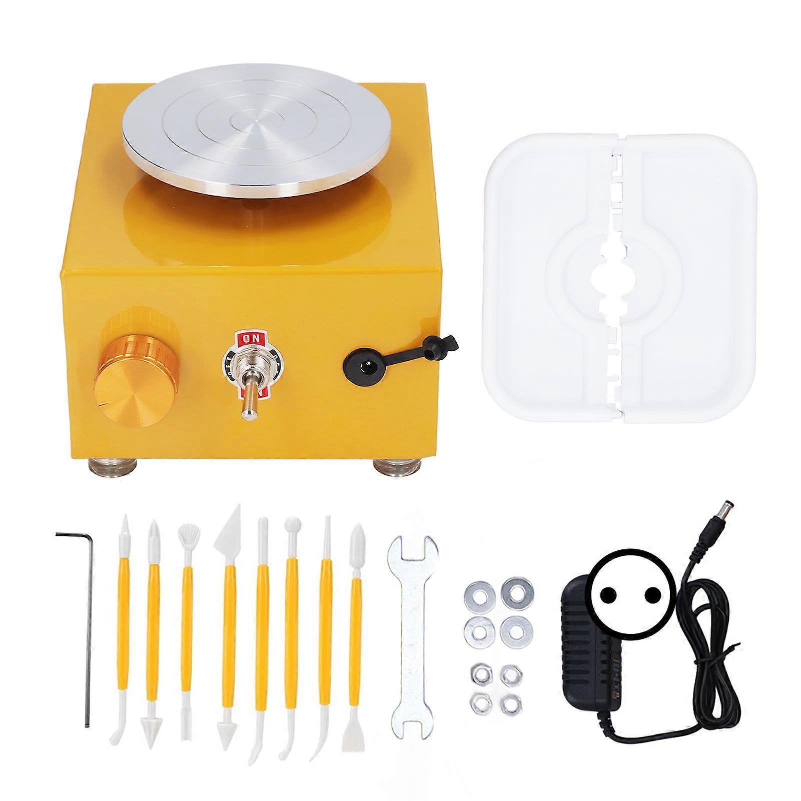 Mini Pottery Wheel Yellow Small Miniature School Teaching Pottery Wheel Machine 100240V EU Plug