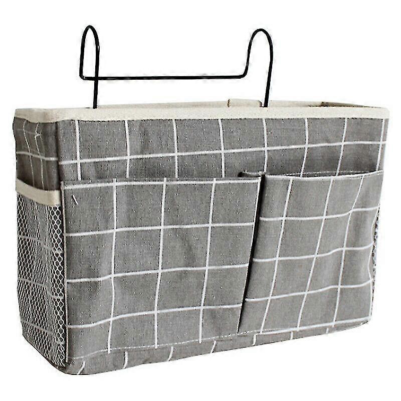 organizer hanging bedside pockets gadget storage plaid holder grey