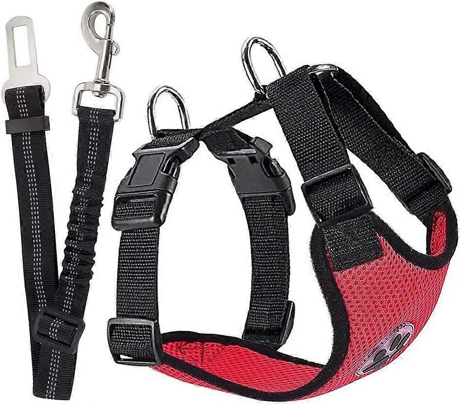 Harness and Leash Set, Multifunction Adjustable Fabric Breathable Vest Ordinary Harness with Safety Belt in Car Road Travel Walk