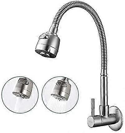 Wall-Mounted Kitchen Faucet 360 Rotatable With  Functions Kitchen Sink Mixer Tap Cold Water Single Cooling Wall-Mounted Faucet On Brushed Surface Spri