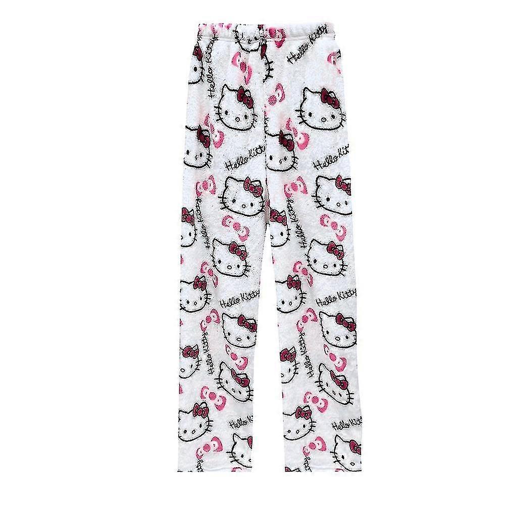 Kawaii Pyjamas För Kvinnor Flickor Tecknad Hellokitty All Over Tryck Flanell Jul Anime Mjuk Sömn Pyjamas Byxor
