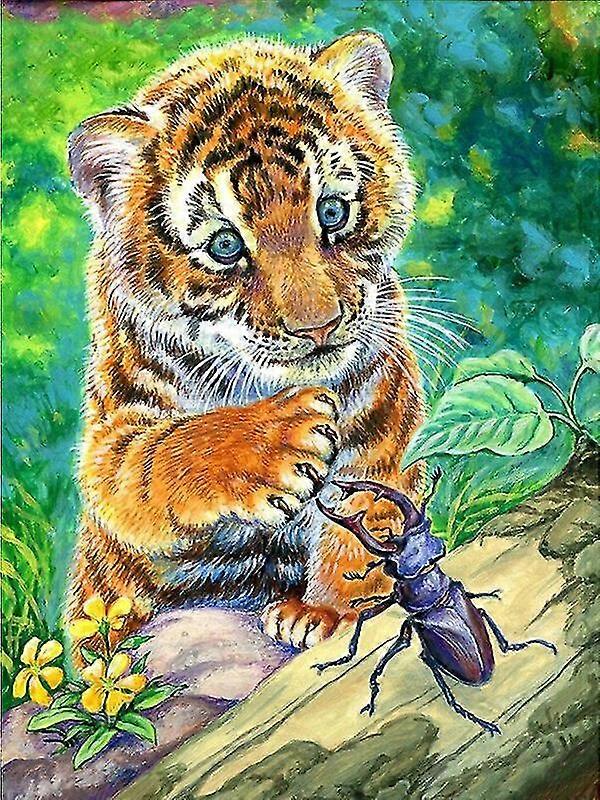 5d Timantti DIY Maalaus Tiger Cross Stitch Timanttikirjonta Kuvat Strassit Timantti Mosaiikkieläimet Seinäkoriste