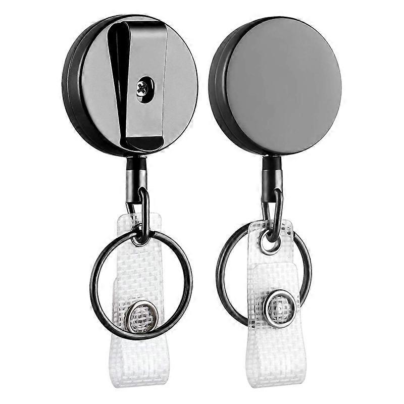 2 Pack Mini Heavy Duty Retractable Badge Holder Reel, Metal ID Badge Holder with Belt Clip Key Ring