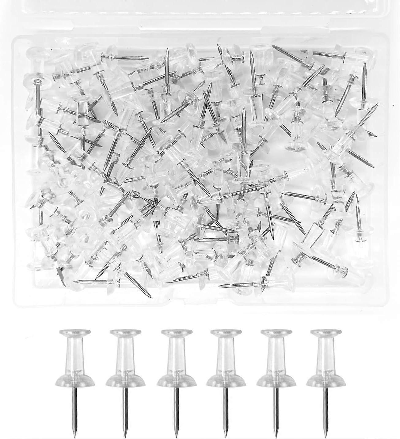 Clear Push Pins Thumb Tacks Drawing Pins for Walls Notice Board Pins for fixing, bulletin board push pins (100 pcs,Silver)
