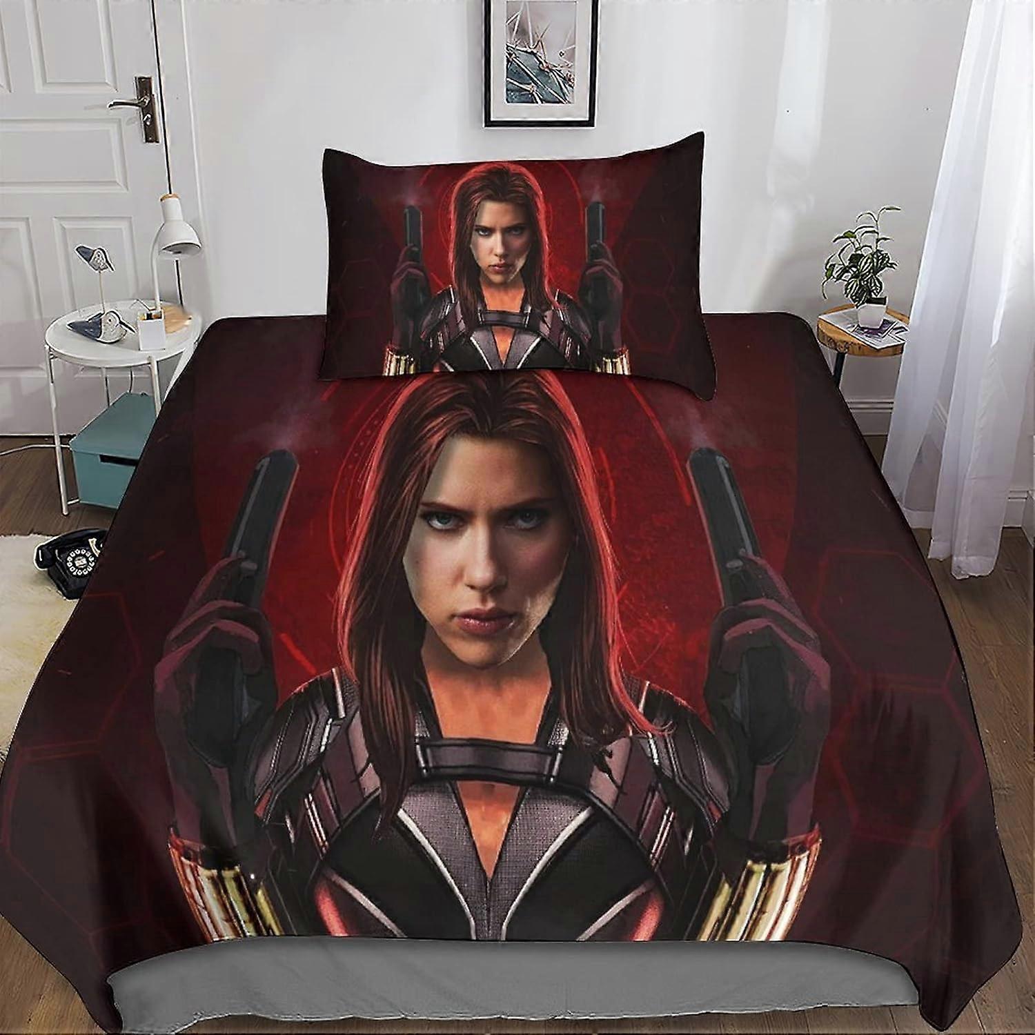 Black Widow 2-częściowy komplet pościeli z poszewką na kołdrę 3D ScarlettJohansson - Komplet pościeli z mikrofibry z zapięciem na zamek błyskawiczny pojedynczy