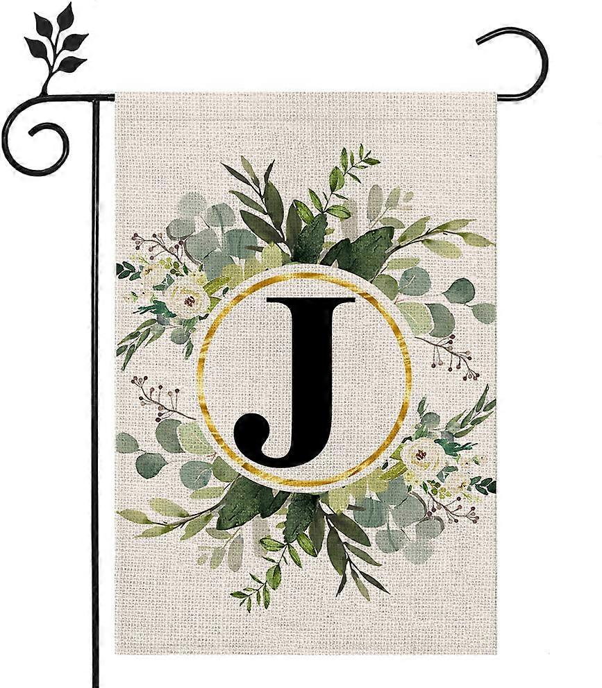 2 PCS Garden Flag Monogram Letter J Family Last Name 12.5x18 Inch Double Sided Yard Flag for Outside Small Burlap Initial Yard Flag