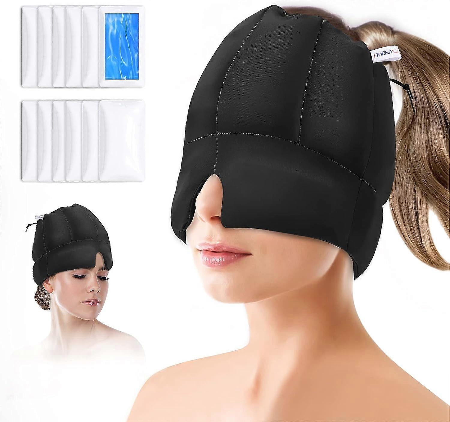 Migraine Cooling Mask Hat, 12 Pack Gels - Black,2024 Ping